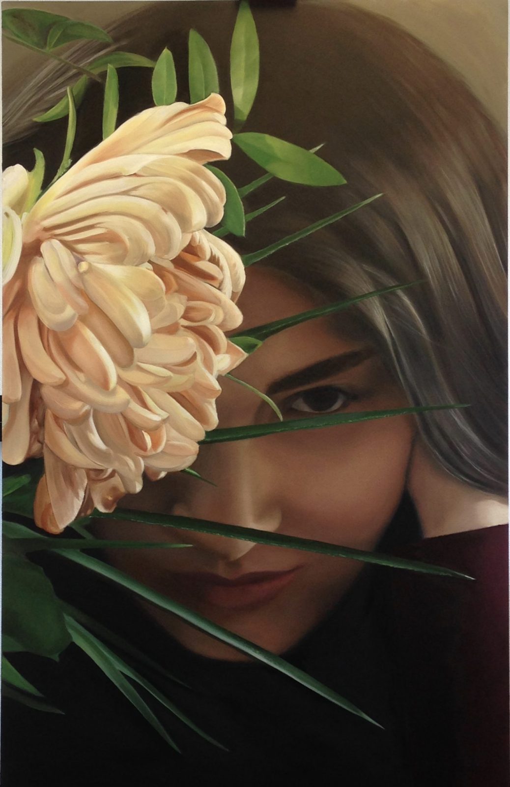 Olieverf portret van Georgina Selviyan geschilderd door linda vd bergh olieverf op paneel